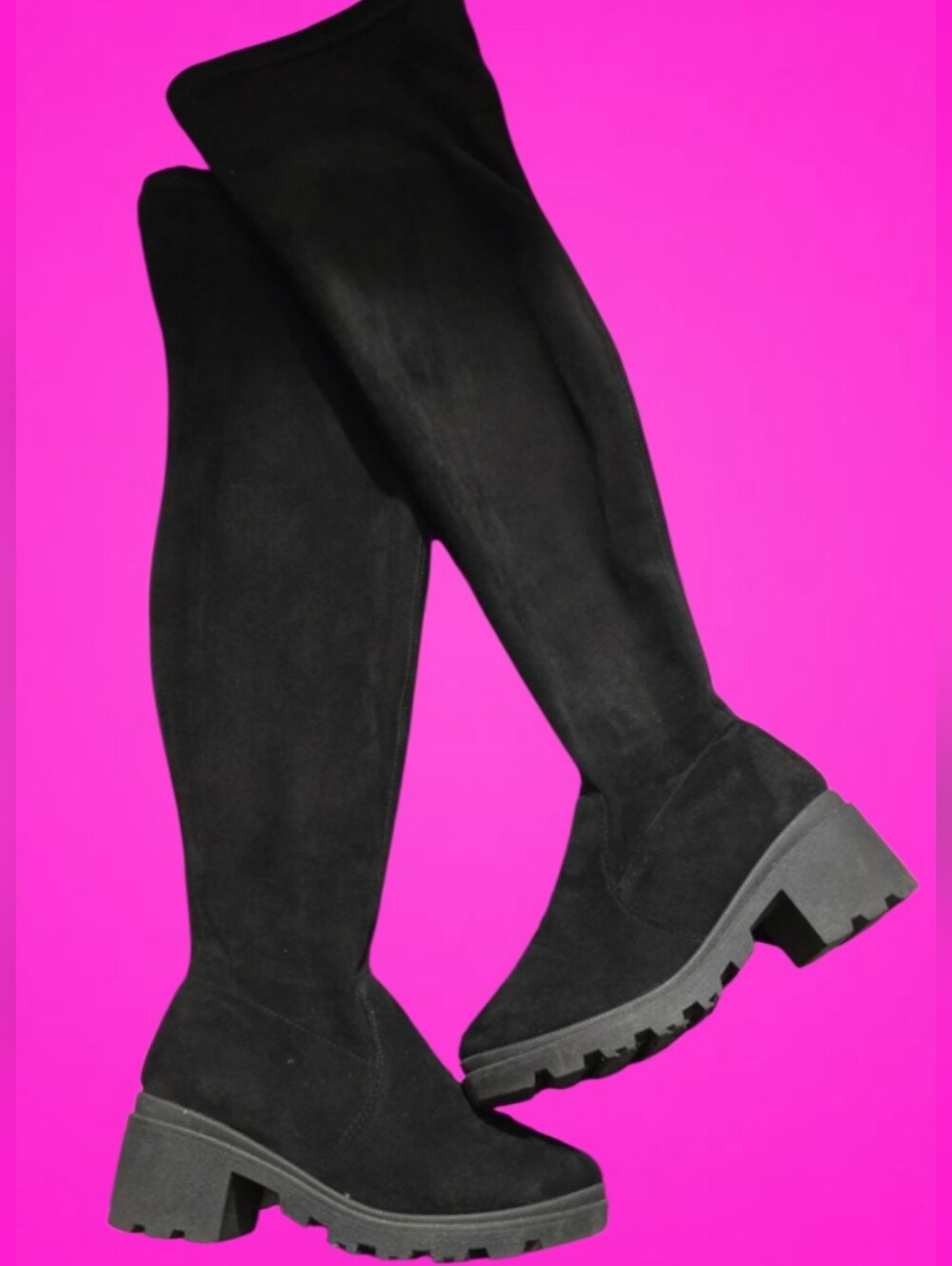 Black Over-the-Knee Chunky Sole Boots